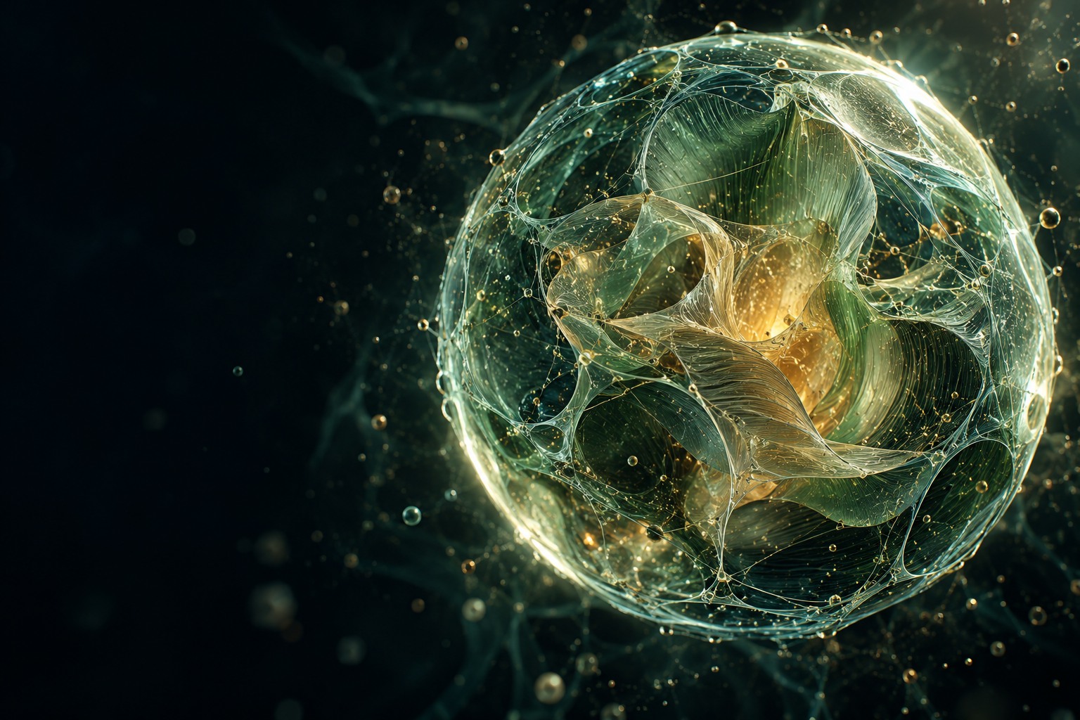 Concept illustration of a translucent jade membrane and folded material structure