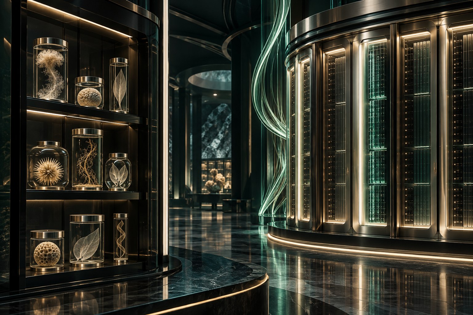 Concept artwork of specimen vessels and digital archive infrastructure